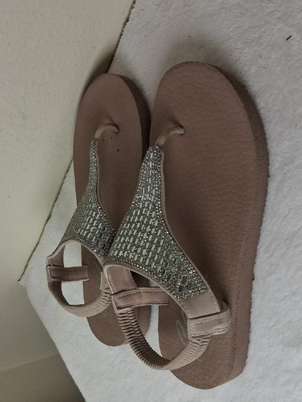 Skechers Women's Blush Thong Sandals with Silver Rhinestone Accents